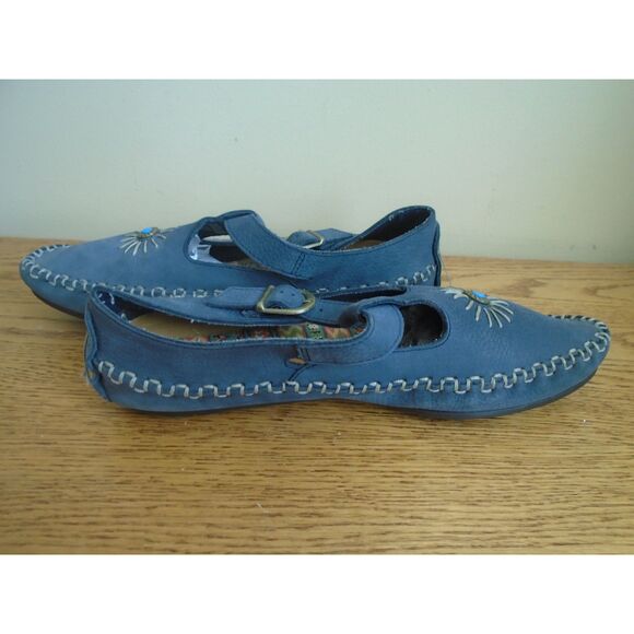 Hush Puppies Womens Moccasin Gray Strap Buckle Leather BOHO Native Sz 10M - Picture 2 of 9